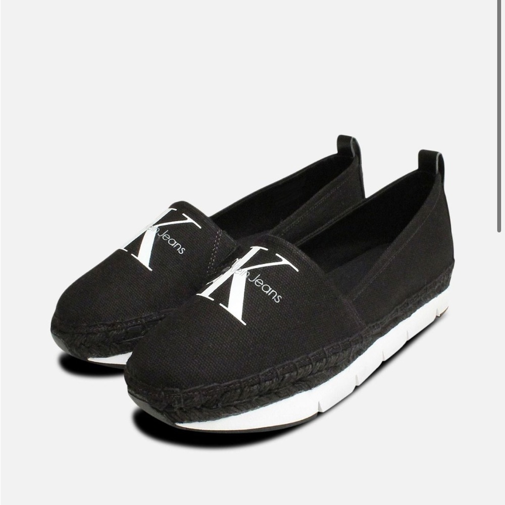 Calvin Klein Canvas Genna Black Logo Espadrilles size 9 , 25cm insole